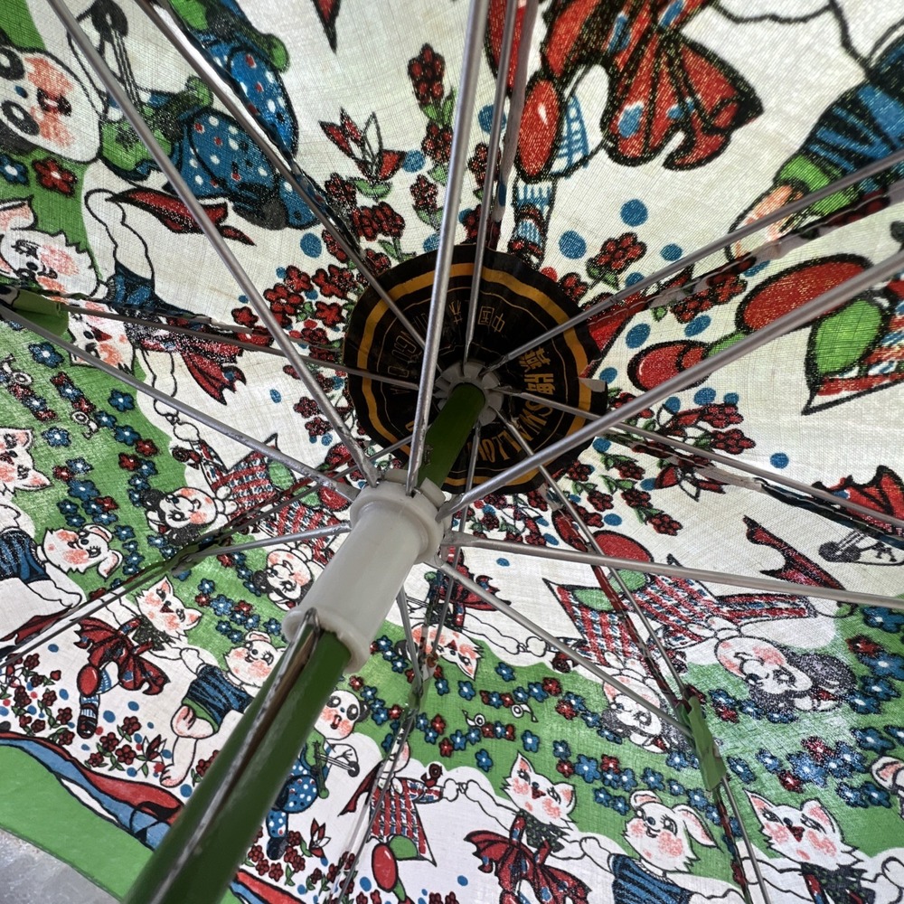 VTG Chinese‎ Childrens Parasol Umbrella Cloth & Wood Doll Handle Swallow Brand - Picture 6 of 11